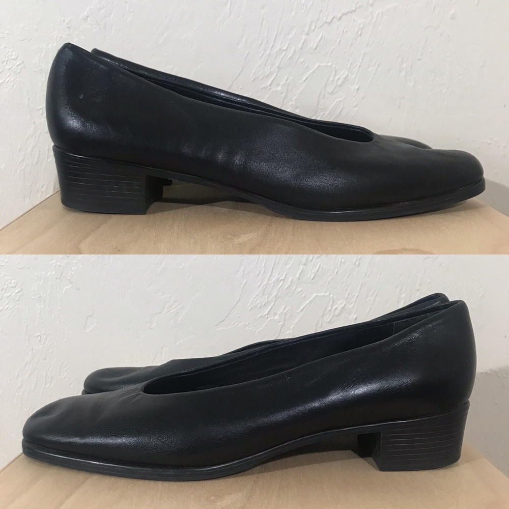 Munro Black Leather Almond Toe Block Heels in 10.5